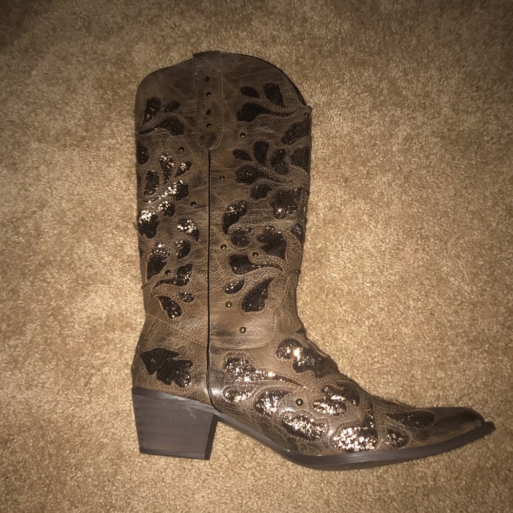 Southern fried chicks brown sparkle cowgirl boots